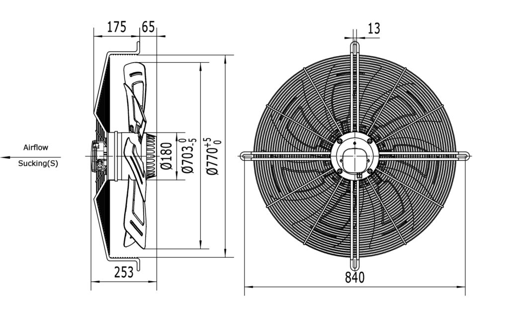 Размеры вентилятора YWF-6D-710-S-180/75-G Размеры вентилятора YWF-6D-710-S-180/75-G