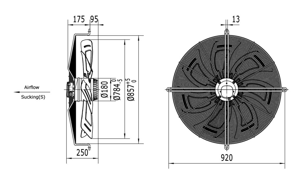 Размеры вентилятора YWF-6D-800-S-180/100-G Размеры вентилятора YWF-6D-800-S-180/100-G