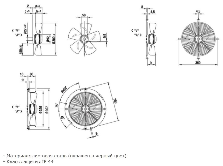 Габаритные размеры вентилятора Ebmpapst S4E300-BA01-02 Габаритные размеры вентилятора Ebmpapst S4E300-BA01-02