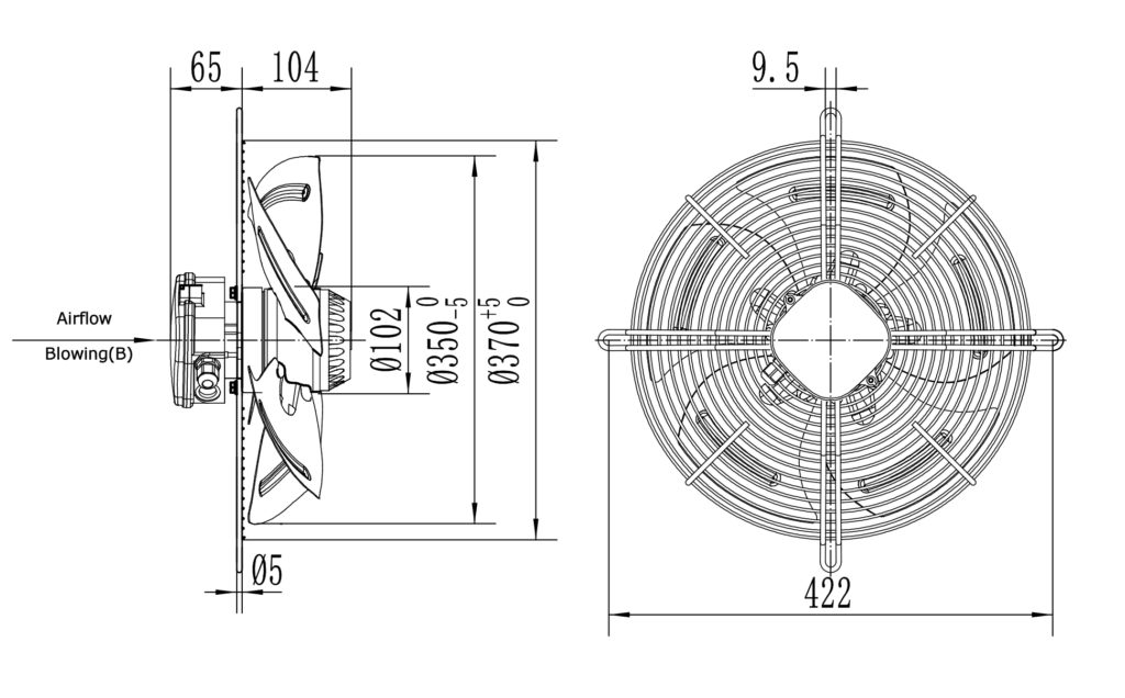 Размеры вентилятора YWF-4D-350-B-102/34-G