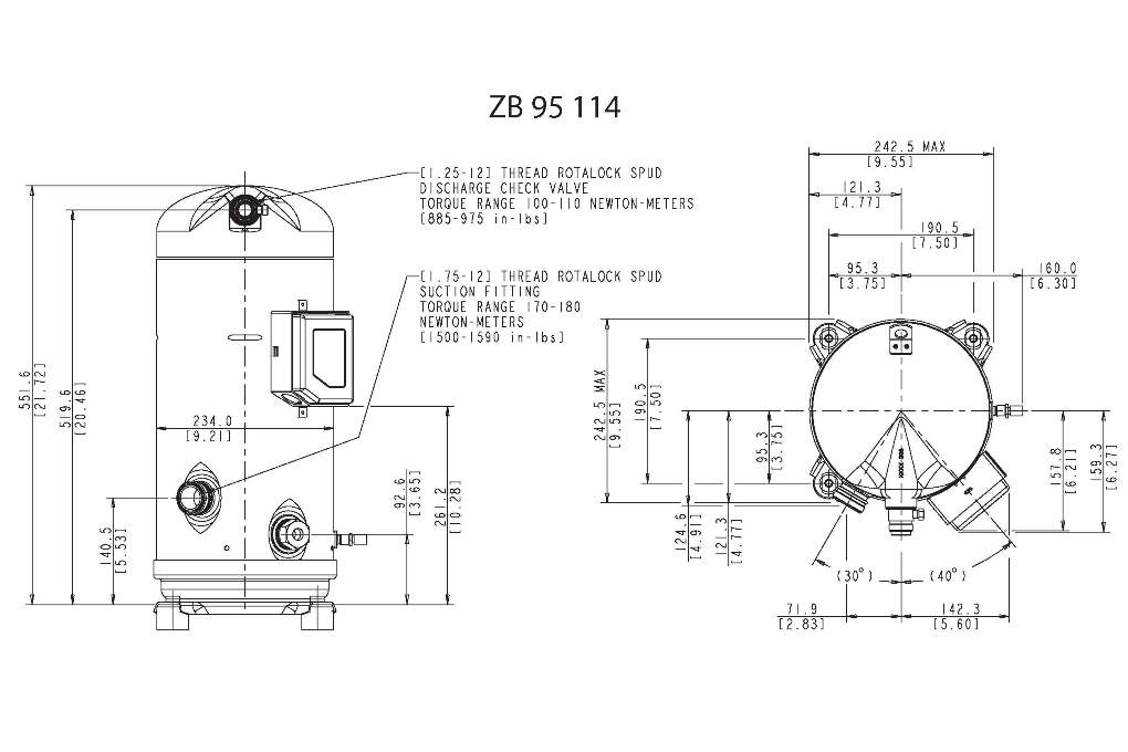 Чертёж спирального компрессора Copeland ZB 114 KCE-TFD-567 Чертёж спирального компрессора Copeland ZB 114 KCE-TFD-567