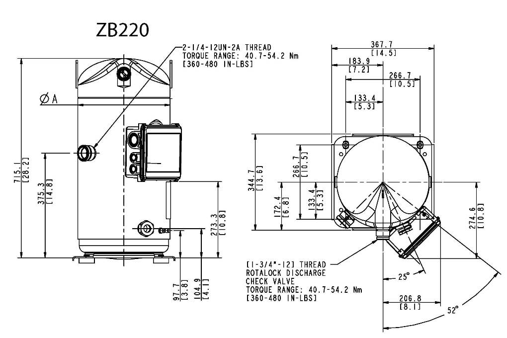 Чертёж спирального компрессора Copeland ZB 220 KCE-TWM-523