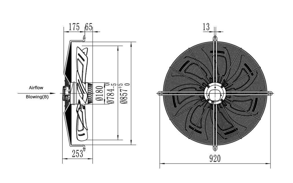 Размеры вентилятора YWF-6D-800-B-180/75-G Размеры вентилятора YWF-6D-800-B-180/75-G