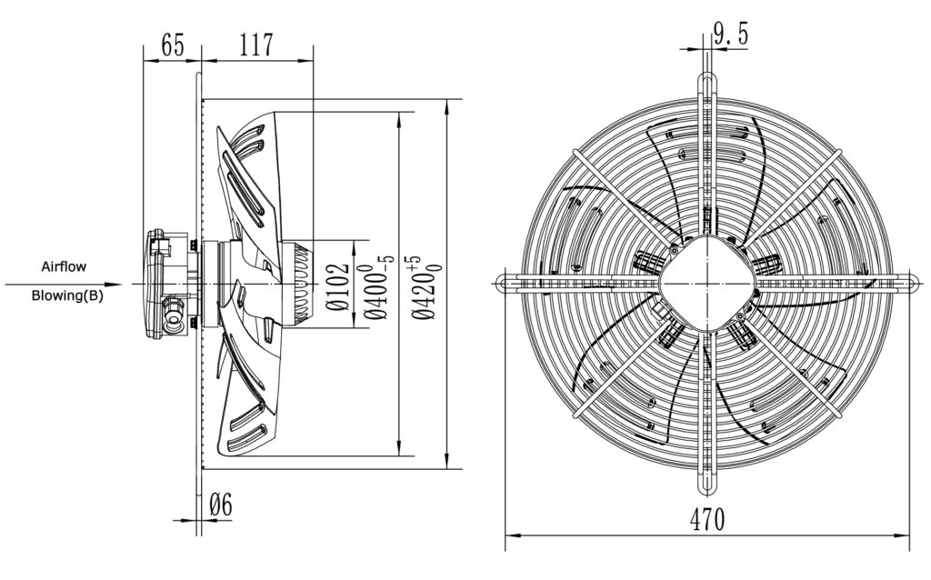 Размеры вентилятора YWF-4D-400-B-102/47-G