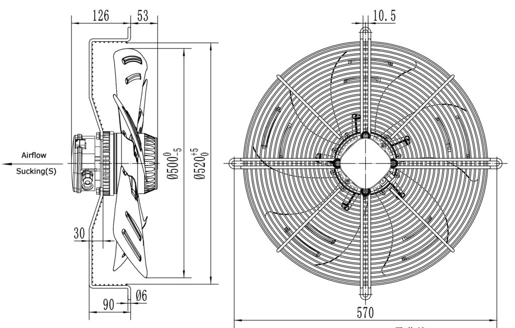 Размеры вентилятора YWF-4D-500-S-137/35-G Размеры вентилятора YWF-4D-500-S-137/35-G