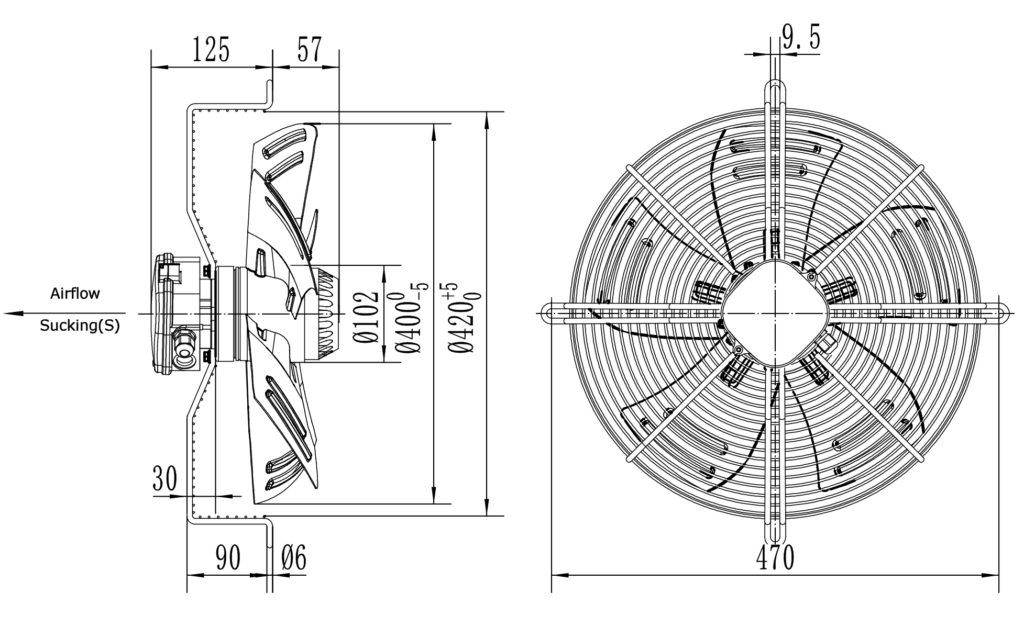 Размеры вентилятора YWF-4D-400-S-102/47-G