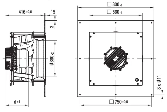 Габаритные размеры вентилятора Ebmpapst  K3G560-AG07-03