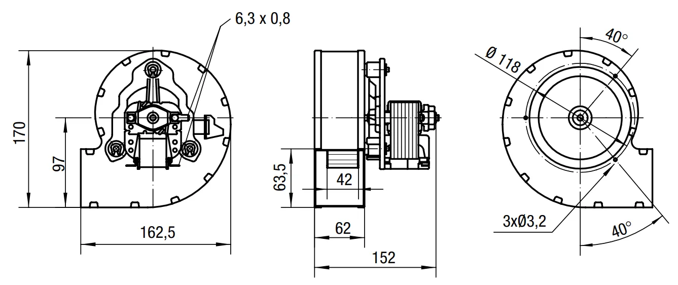 Габаритные размеры вентилятора Ebmpapst  RLA108-42003-030LH