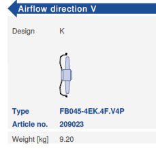 Направление потока A - V и варианты исполнения Ziehl-AbeggFB045-4EK.4F.V4P 