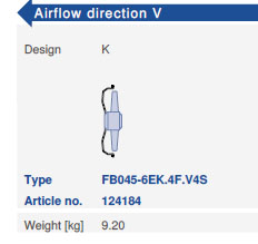 Направление потока A - V и варианты исполнения Ziehl-AbeggFB045-6EK.4F.V4S 