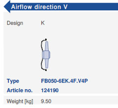 Направление потока A - V и варианты исполнения Ziehl-AbeggFB050-6EK.4C.V4L 